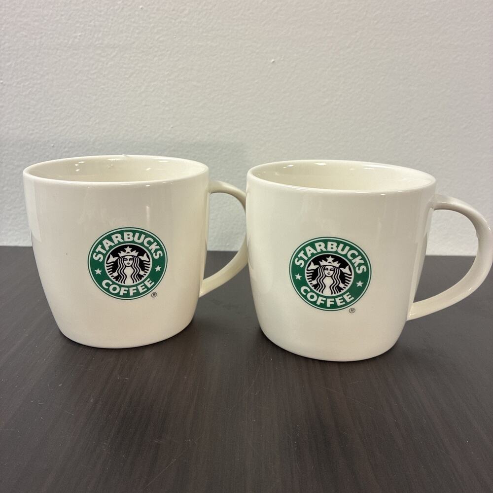 (2) Starbucks Coffee Co. 2008‎ White Mug 12 oz EST 1971 Classic Logo Cup
